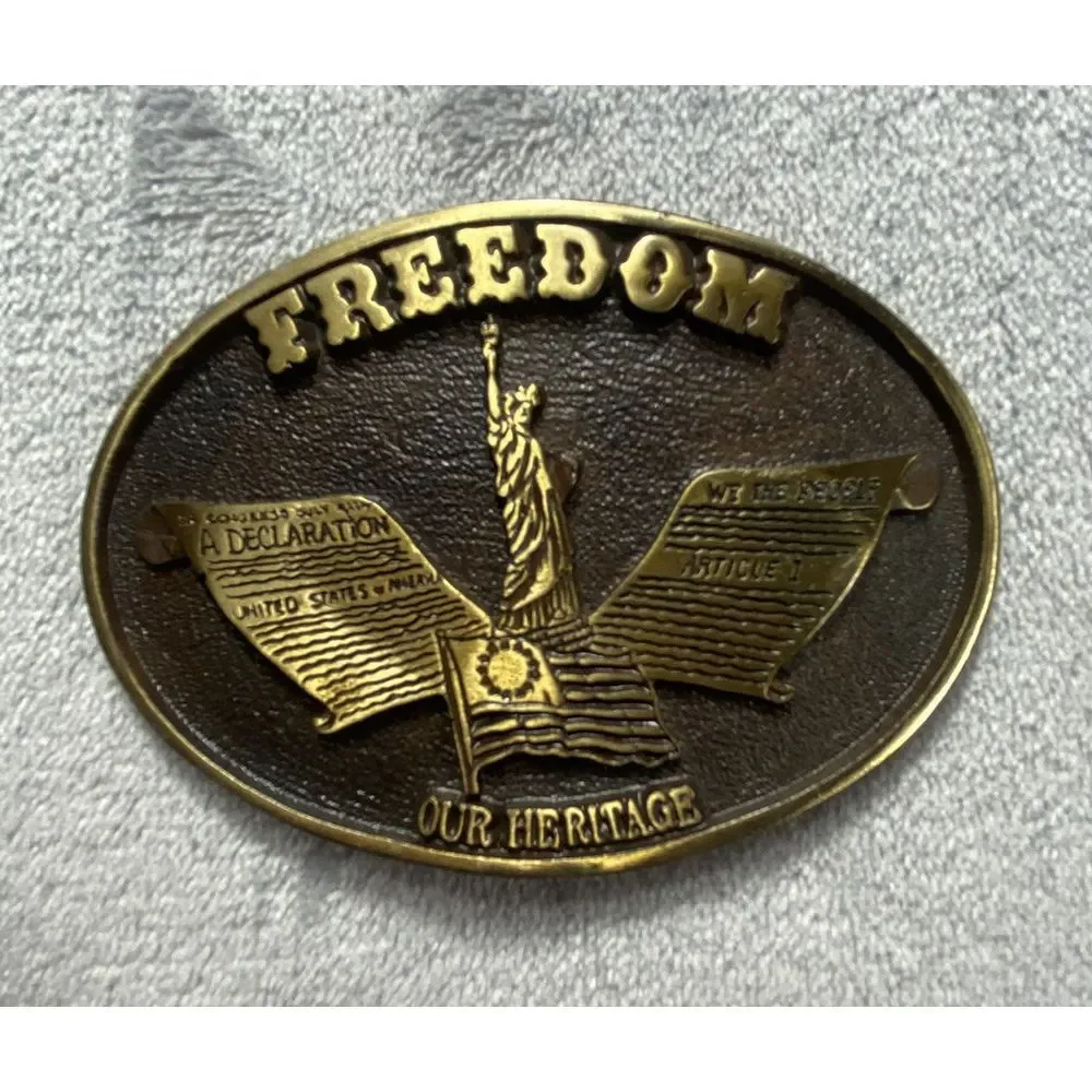 Patriotic USA Belt‎  Buckle Statue Liberty  Heritage Independence 4th July Brass